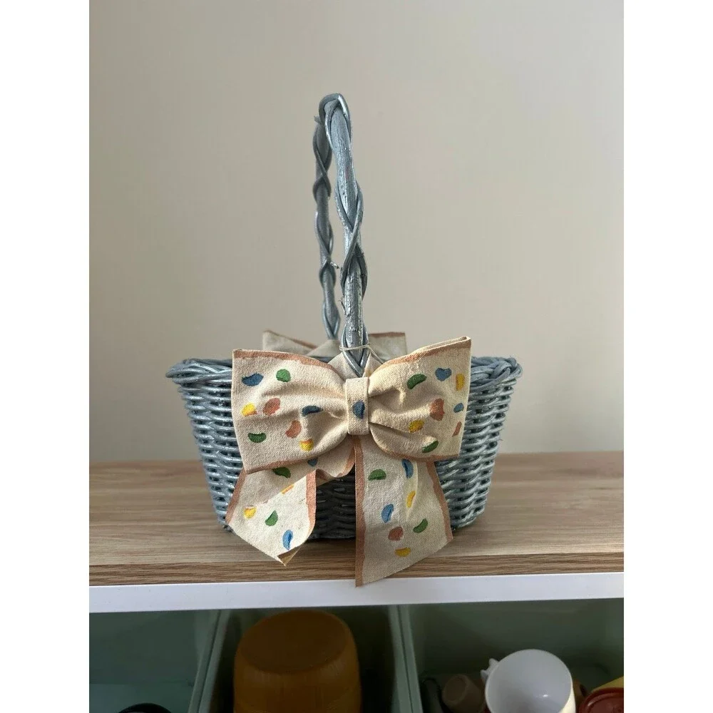 Vintage Wicker Basket With Decorative Bows